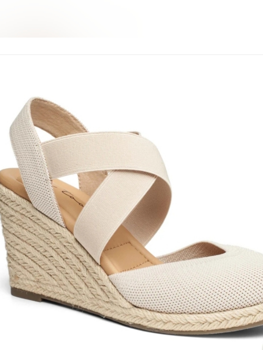Me Too Bev Espradrille Tan Closed Round Toe Wedge Heel Pull On Shoes Brinley12
